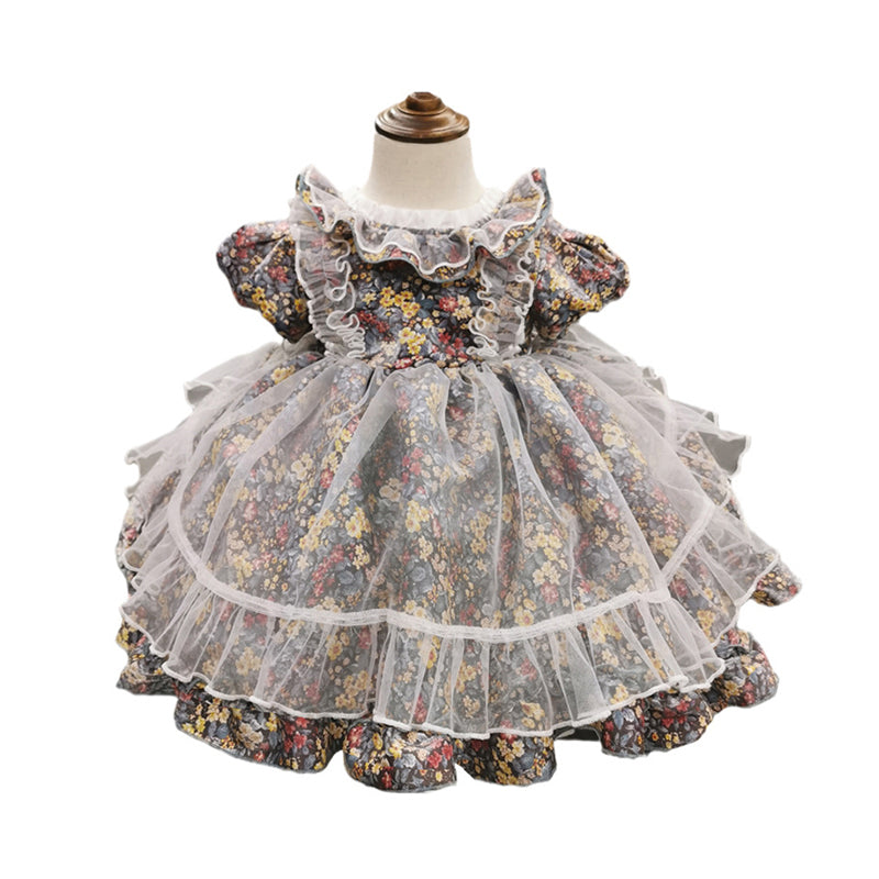 Kid Girls Flower Bow Lace Dresses Princess Dresses Wholesale 211115727