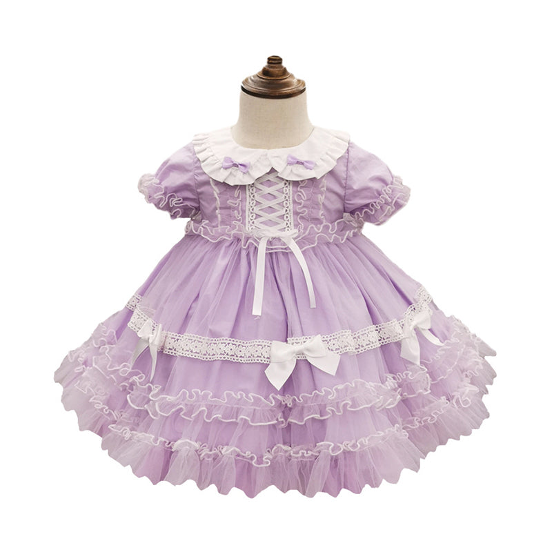 Baby Kid Girls Solid Color Bow Lace Dresses Princess Dresses Wholesale 211115728