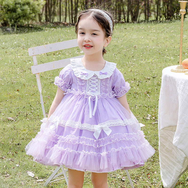 Baby Kid Girls Solid Color Bow Lace Dresses Princess Dresses Wholesale 211115728