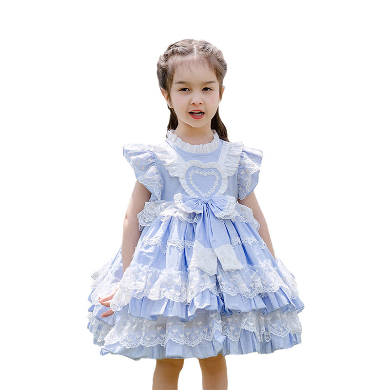 Baby Kid Girls Solid Color Bow Lace Dressy Dresses Princess Dresses Wholesale 211115730