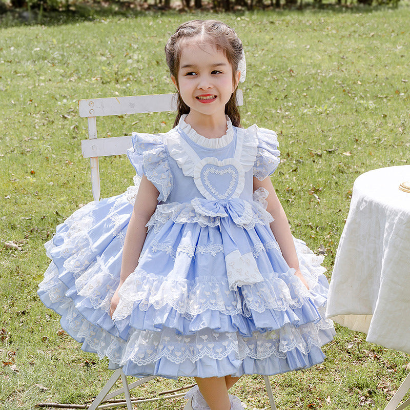 Baby Kid Girls Solid Color Bow Lace Dressy Dresses Princess Dresses Wholesale 211115730
