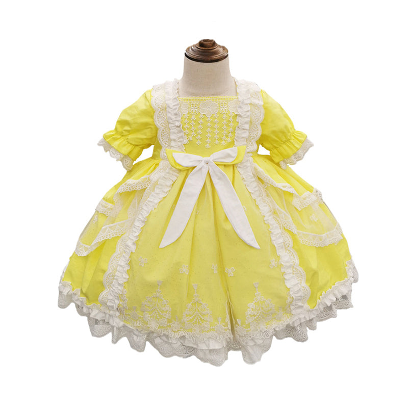 Baby Kid Girls Solid Color Bow Lace Dressy Dresses Princess Dresses Wholesale 211115731