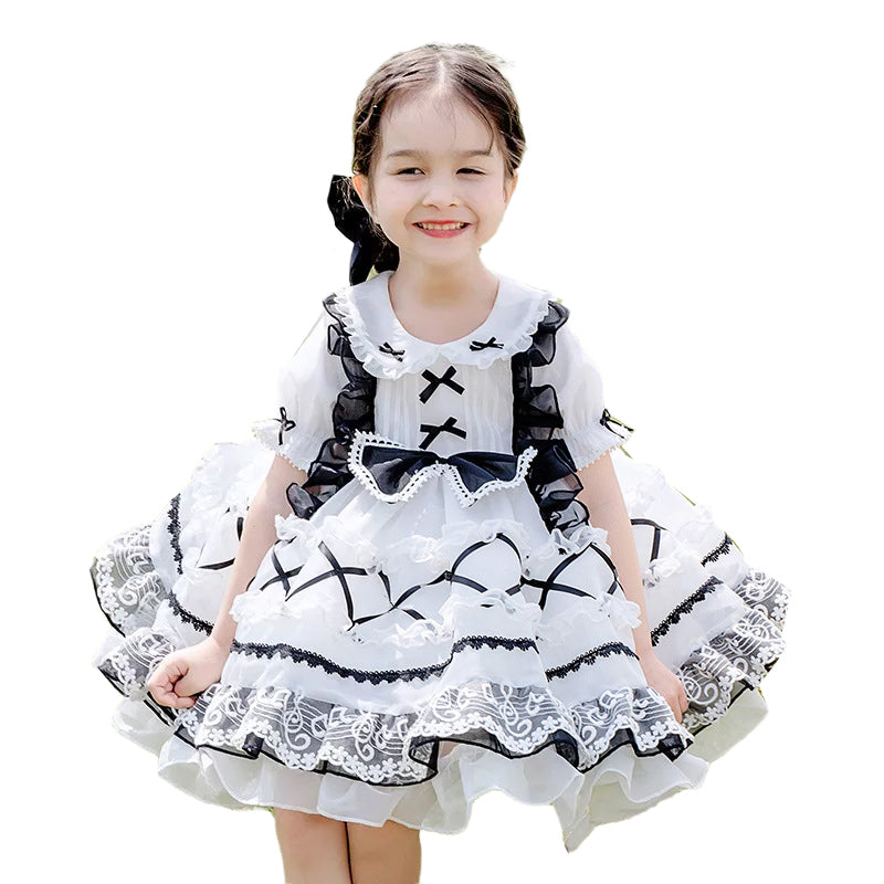Baby Kid Girls Solid Color Bow Lace Dressy Dresses Princess Dresses Wholesale 211115733