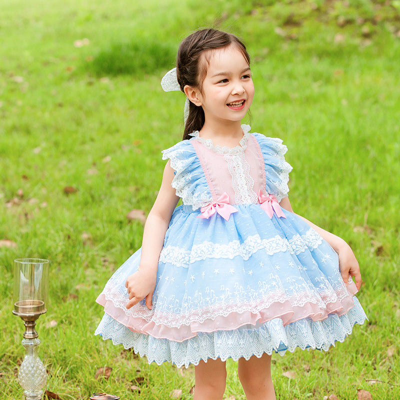 Baby Kid Girls Color-blocking Bow Lace Dresses Princess Dresses Wholesale 211115735
