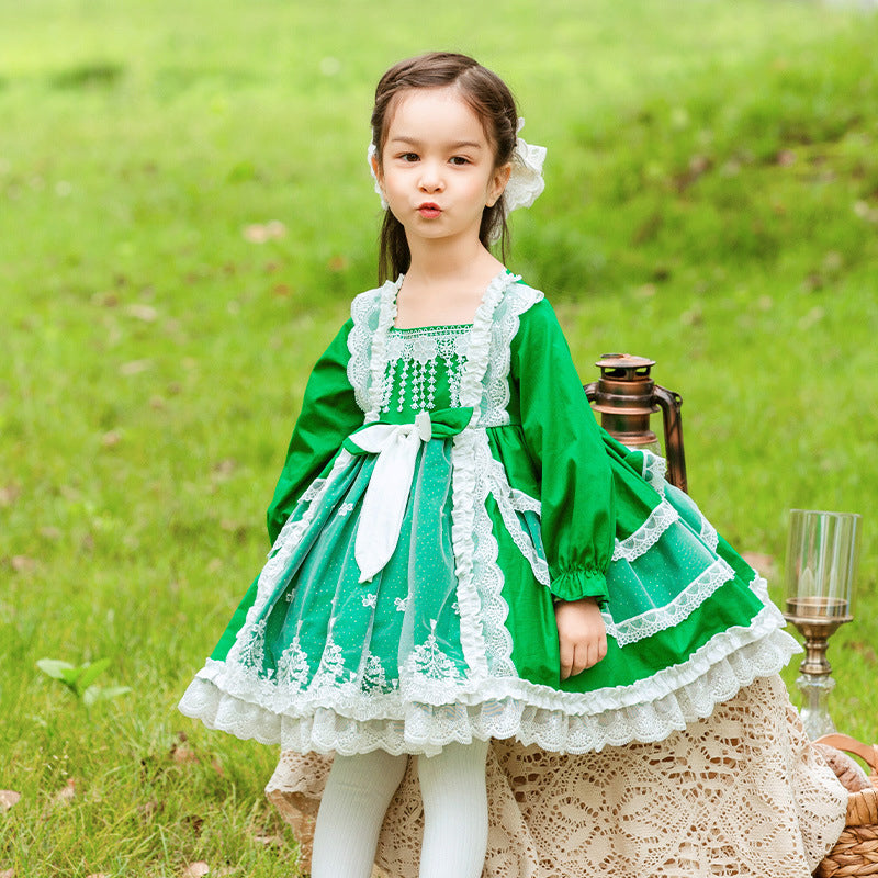 Baby Kid Girls Solid Color Bow Lace Dressy Dresses Princess Dresses Wholesale 211115736