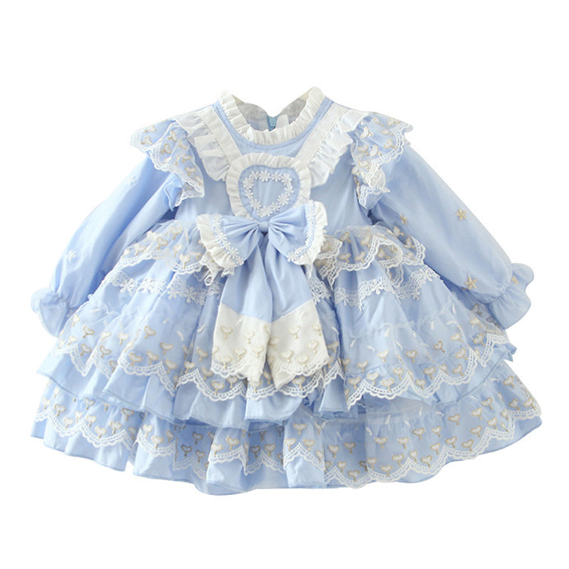 Baby Kid Girls Solid Color Bow Lace Dressy Dresses Princess Dresses Wholesale 211115737