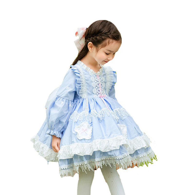 Kid Girls Solid Color Bow Lace Dressy Dresses Princess Dresses Wholesale 211115739