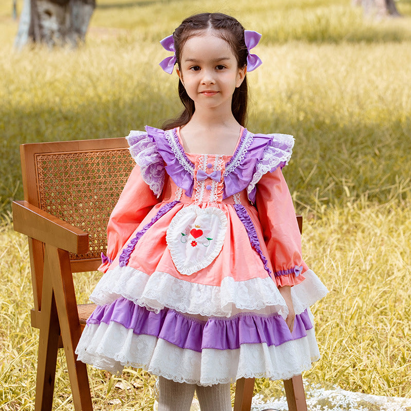 Kid Girls Color-blocking Bow Lace Dressy Dresses Princess Dresses Wholesale 211115741