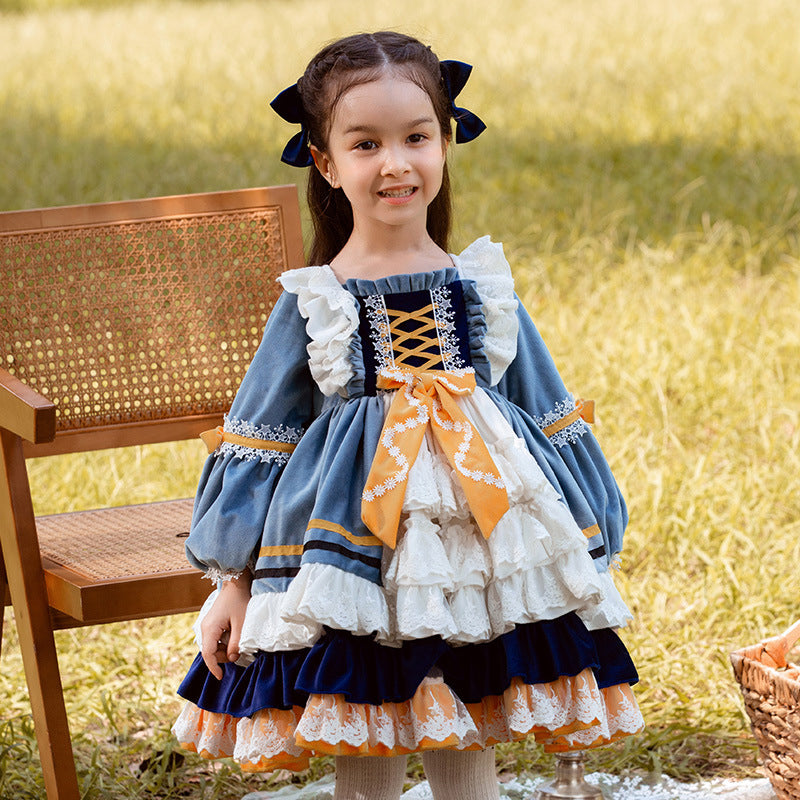Baby Kid Girls Color-blocking Bow Lace Dressy Dresses Princess Dresses Wholesale 211115742