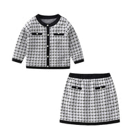 Load image into Gallery viewer, 2 Pieces Set Baby Kid Girls Houndstooth Knitwear Cardigan And Skirts Wholesale 21111601

