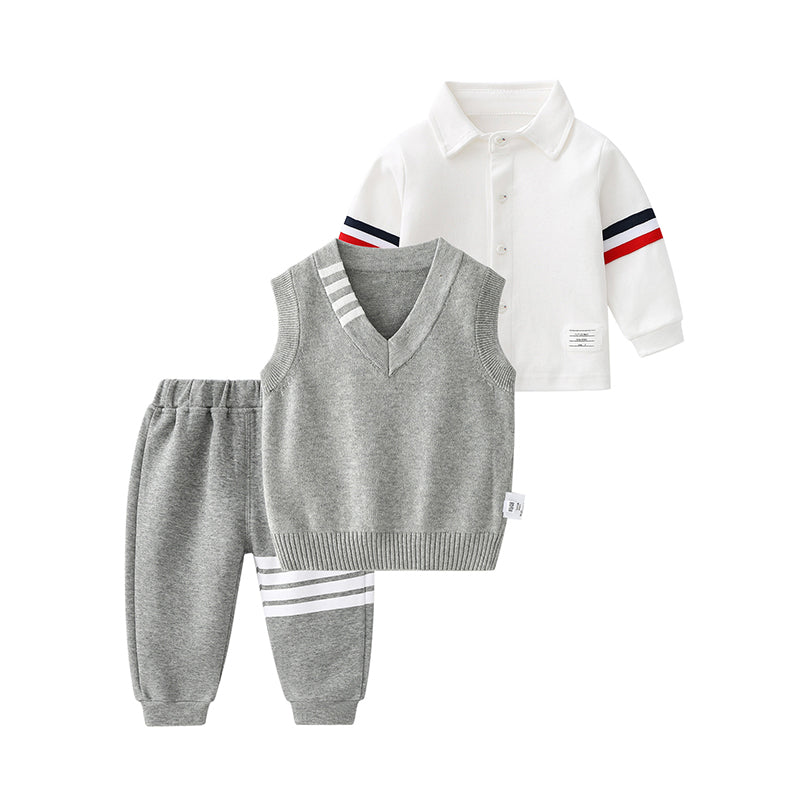 3 Pieces Set Baby Kid Boys Jackets Outwears Crochet Vests Waistcoats And Striped Pants Wholesale 21111616