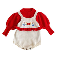 Load image into Gallery viewer, Baby Girls Solid Color Flower Embroidered Rompers Sweaters Knitwear Wholesale 211116198
