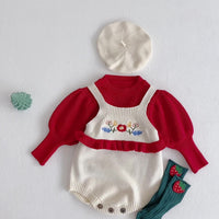 Load image into Gallery viewer, Baby Girls Solid Color Flower Embroidered Rompers Sweaters Knitwear Wholesale 211116198
