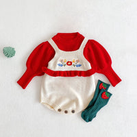 Load image into Gallery viewer, Baby Girls Solid Color Flower Embroidered Rompers Sweaters Knitwear Wholesale 211116198
