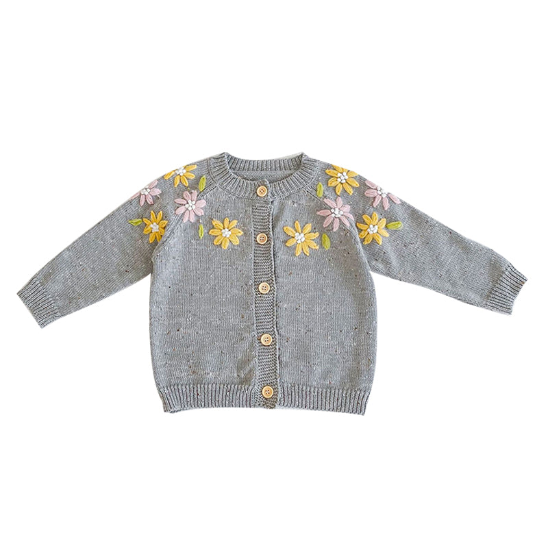 Baby Girls Solid Color Flower Crochet Embroidered Knitwear Cardigan Wholesale 211116201