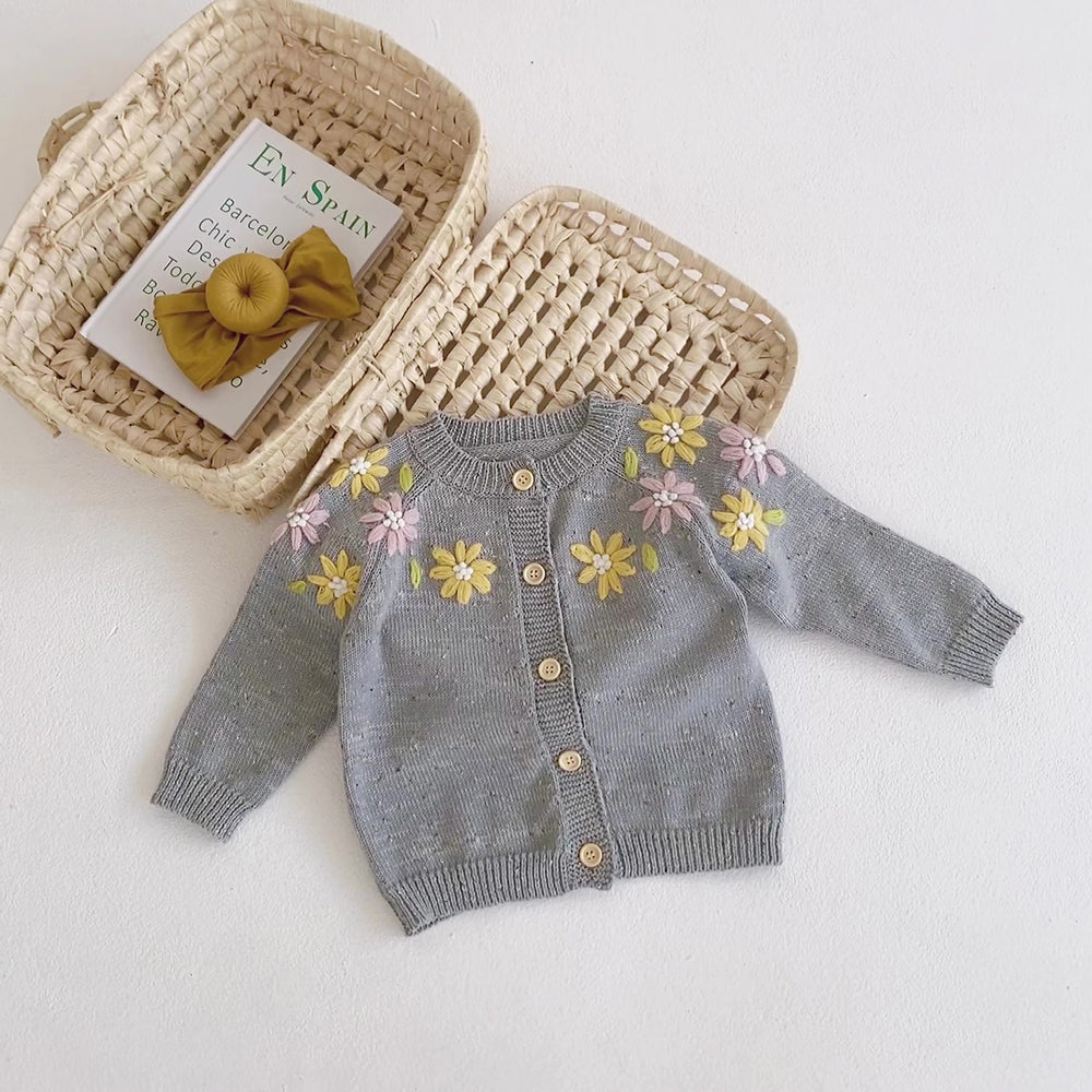 Baby Girls Solid Color Flower Crochet Embroidered Knitwear Cardigan Wholesale 211116201