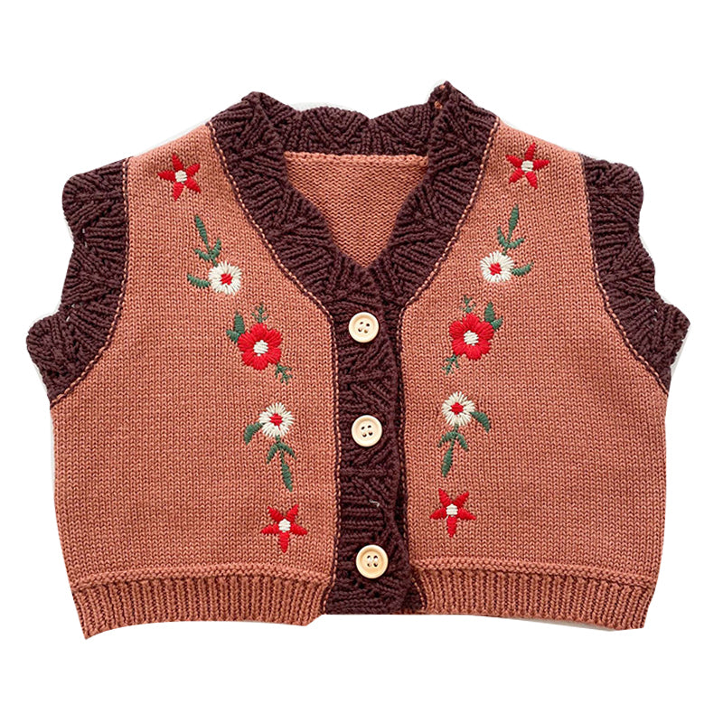 Baby Girls Solid Color Embroidered Vests Waistcoats Cardigan Wholesale 211116216