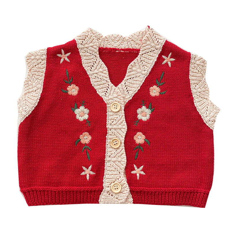 Baby Girls Solid Color Embroidered Vests Waistcoats Cardigan Wholesale 211116216