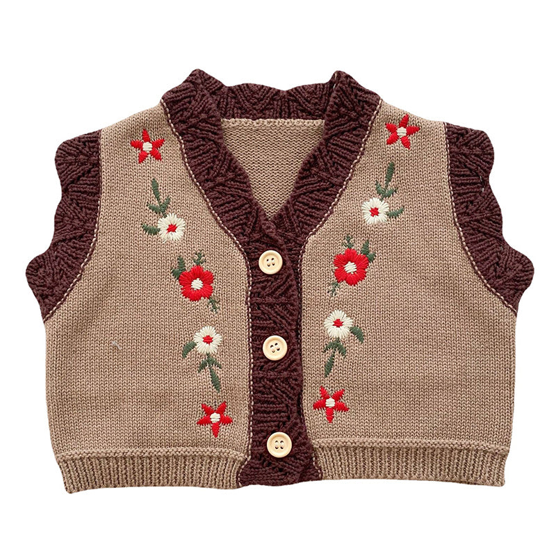 Baby Girls Solid Color Embroidered Vests Waistcoats Cardigan Wholesale 211116216