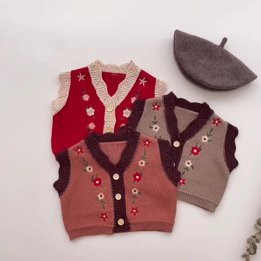 Baby Girls Solid Color Embroidered Vests Waistcoats Cardigan Wholesale 211116216