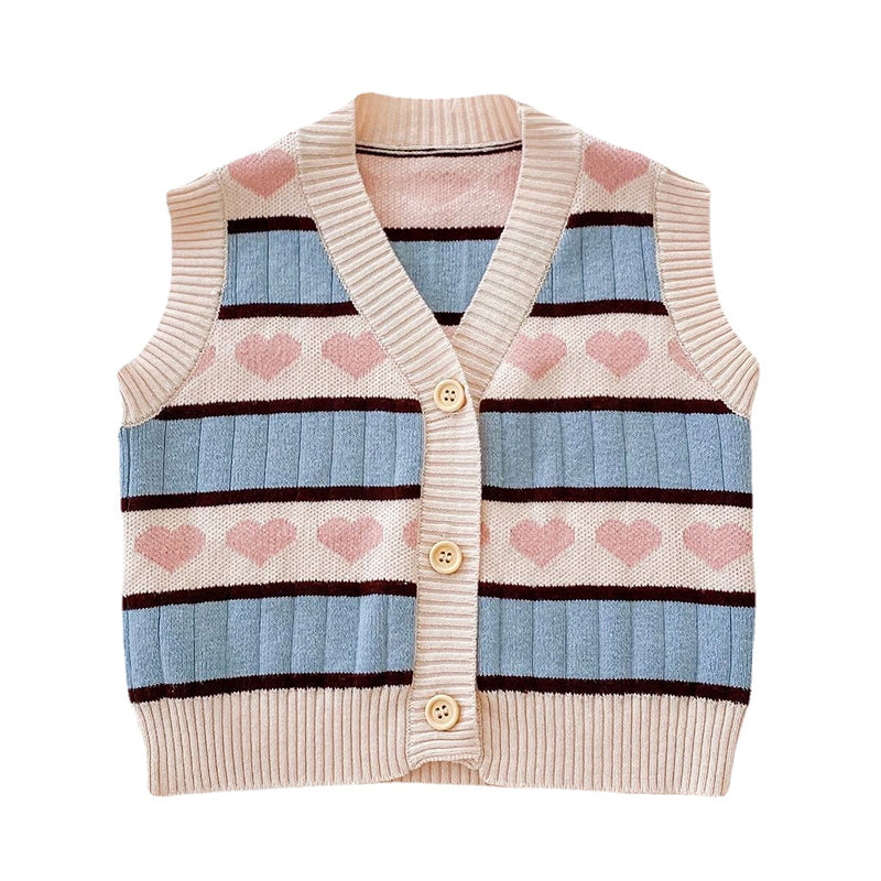 Baby Kid Girls Striped Love heart Vests Waistcoats Knitwear Wholesale 211116224
