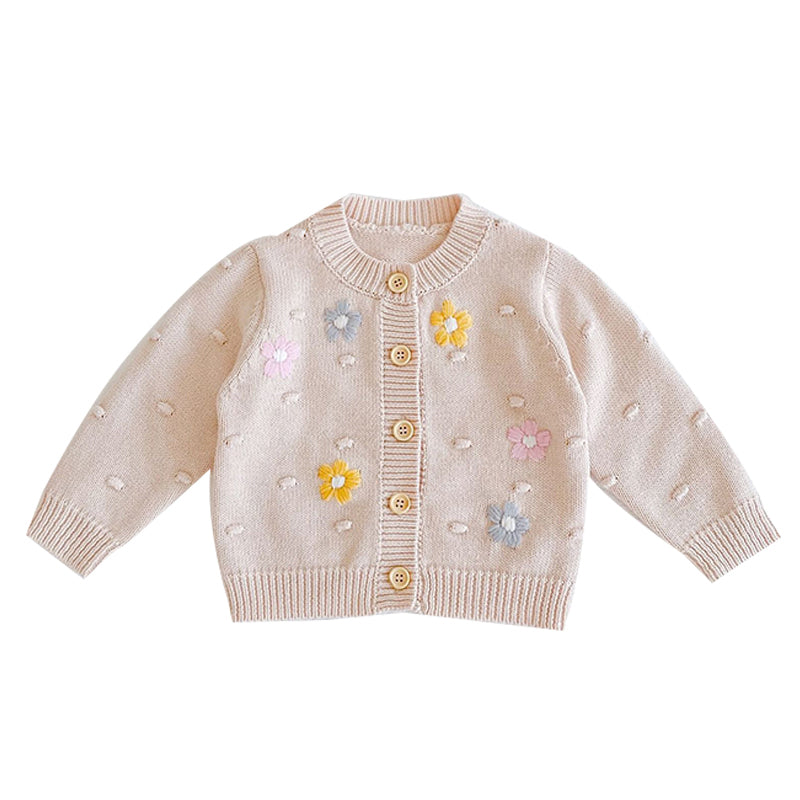 Baby Unisex Solid Color Flower Embroidered Cardigan Wholesale 211116229