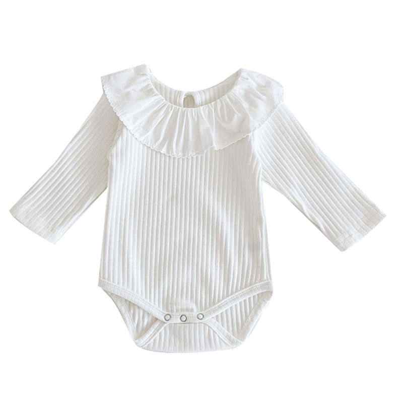 Baby Girls Solid Color Muslin&Ribbed Rompers Wholesale 211116241
