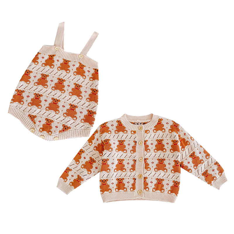 Baby Girls Animals Cartoon Crochet Rompers And Knitwear Cardigan Wholesale 211116246