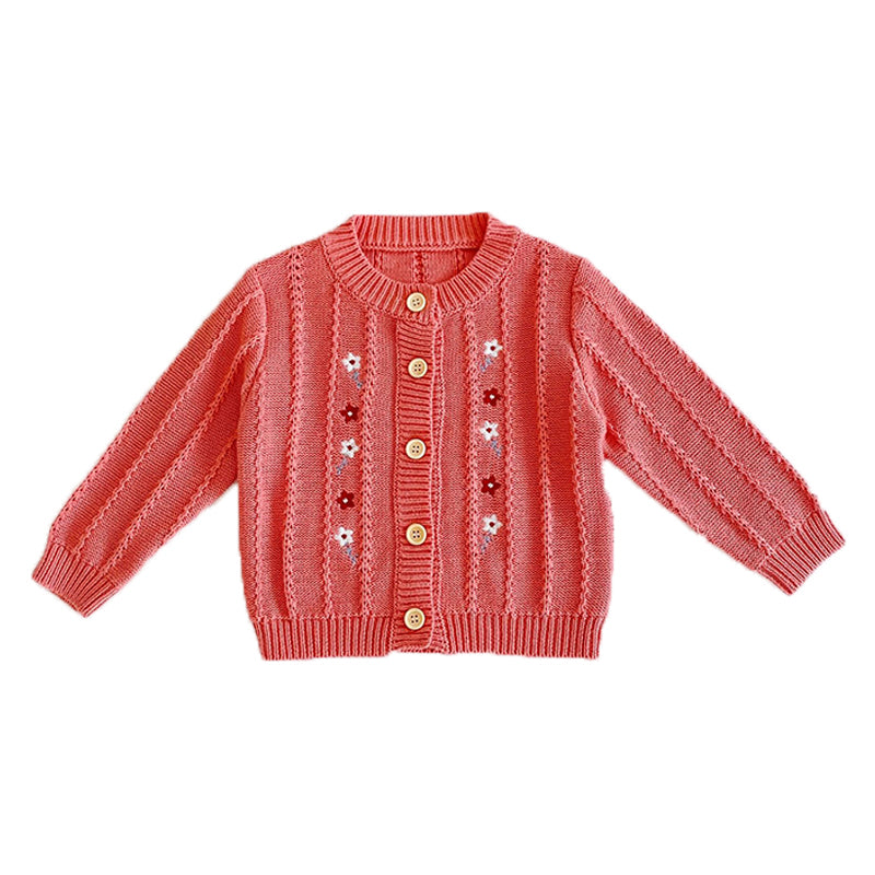 Baby Girls Flower Embroidered Cardigan And Rompers Knitwear Wholesale 211116247
