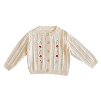Load image into Gallery viewer, Baby Girls Flower Embroidered Cardigan And Rompers Knitwear Wholesale 211116247
