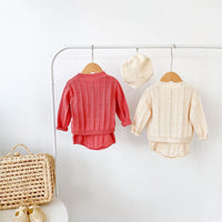 Load image into Gallery viewer, Baby Girls Flower Embroidered Cardigan And Rompers Knitwear Wholesale 211116247
