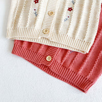 Load image into Gallery viewer, Baby Girls Flower Embroidered Cardigan And Rompers Knitwear Wholesale 211116247
