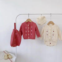 Load image into Gallery viewer, Baby Girls Flower Embroidered Cardigan And Rompers Knitwear Wholesale 211116247
