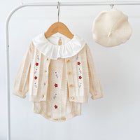 Load image into Gallery viewer, Baby Girls Flower Embroidered Cardigan And Rompers Knitwear Wholesale 211116247
