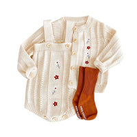 Load image into Gallery viewer, Baby Girls Flower Embroidered Cardigan And Rompers Knitwear Wholesale 211116247
