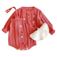 Load image into Gallery viewer, Baby Girls Flower Embroidered Cardigan And Rompers Knitwear Wholesale 211116247
