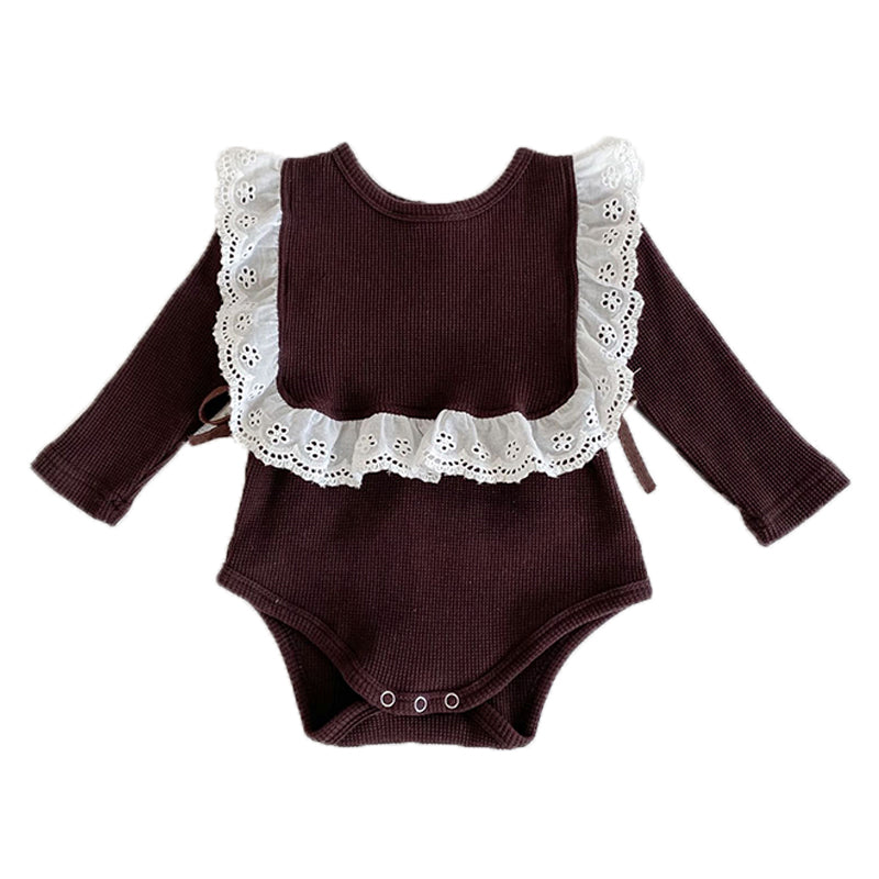 2 Pieces Set Baby Girls Solid Color Muslin&Ribbed Vests Waistcoats And Lace Rompers Wholesale 211116249