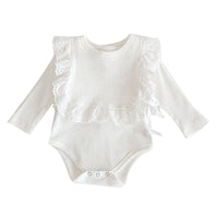 Load image into Gallery viewer, 2 Pieces Set Baby Girls Solid Color Muslin&amp;Ribbed Vests Waistcoats And Lace Rompers Wholesale 211116249
