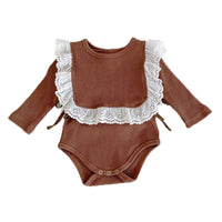 Load image into Gallery viewer, 2 Pieces Set Baby Girls Solid Color Muslin&amp;Ribbed Vests Waistcoats And Lace Rompers Wholesale 211116249
