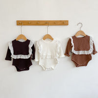 Load image into Gallery viewer, 2 Pieces Set Baby Girls Solid Color Muslin&amp;Ribbed Vests Waistcoats And Lace Rompers Wholesale 211116249
