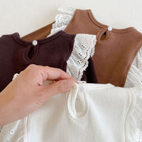 Load image into Gallery viewer, 2 Pieces Set Baby Girls Solid Color Muslin&amp;Ribbed Vests Waistcoats And Lace Rompers Wholesale 211116249
