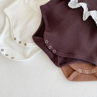 Load image into Gallery viewer, 2 Pieces Set Baby Girls Solid Color Muslin&amp;Ribbed Vests Waistcoats And Lace Rompers Wholesale 211116249
