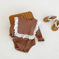 Load image into Gallery viewer, 2 Pieces Set Baby Girls Solid Color Muslin&amp;Ribbed Vests Waistcoats And Lace Rompers Wholesale 211116249
