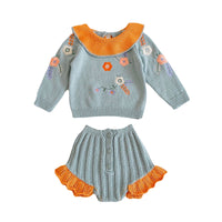 Load image into Gallery viewer, 2 Pieces Set Baby Girls Flower Embroidered Color matching Tops And Shorts Knitwear Wholesale 211116253
