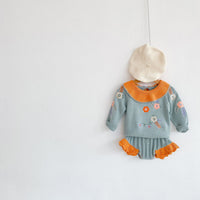 Load image into Gallery viewer, 2 Pieces Set Baby Girls Flower Embroidered Color matching Tops And Shorts Knitwear Wholesale 211116253
