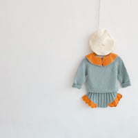 Load image into Gallery viewer, 2 Pieces Set Baby Girls Flower Embroidered Color matching Tops And Shorts Knitwear Wholesale 211116253
