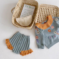 Load image into Gallery viewer, 2 Pieces Set Baby Girls Flower Embroidered Color matching Tops And Shorts Knitwear Wholesale 211116253
