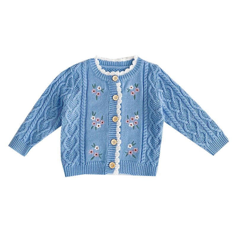 Baby Girls Flower Crochet Embroidered Knitwear Cardigan Wholesale 211116254