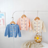 Load image into Gallery viewer, Baby Girls Flower Crochet Embroidered Knitwear Cardigan Wholesale 211116254
