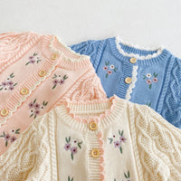 Load image into Gallery viewer, Baby Girls Flower Crochet Embroidered Knitwear Cardigan Wholesale 211116254
